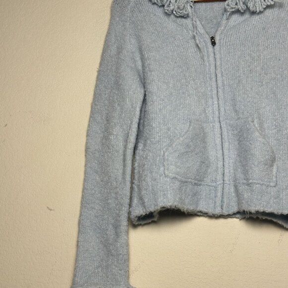 VTG Bebe Hoodie Women L USA Made Light Blue Tweed Fall Winter Cute 90s Fall Cozy - Picture 6 of 11